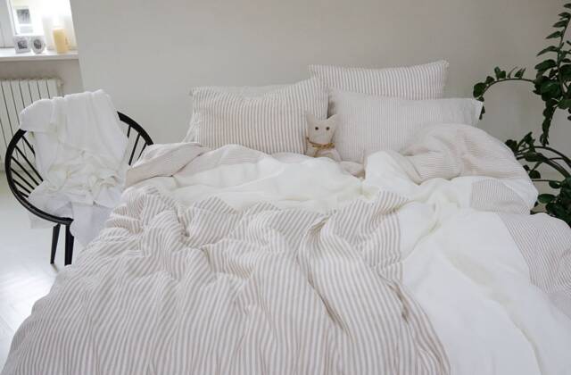 Pinstriped Linen Duvet Cover, European Flax, Handmade Bedding - image 1
