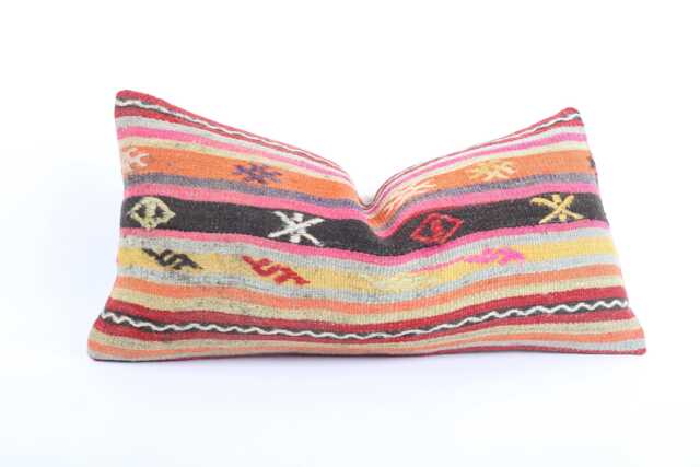 Bohemian Kilim Pillow Cover 12x24 Lumbar, Turkish Wool - image 1