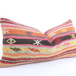 Bohemian Kilim Pillow Cover 12x24 Lumbar, Turkish Wool - thumbnail 3