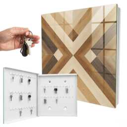 Wooden Elegance Wall Mounted Key Cabinet, Brown Industrial Box, Geometric Geometric, For Lovers Of Modern Interiors - thumbnail 2