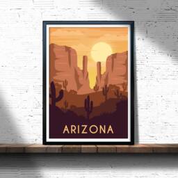 Arizona Retro Travel Poster Desert Landscape Art Print - thumbnail 3