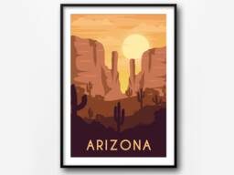 Arizona Retro Travel Poster Desert Landscape Art Print - thumbnail 1
