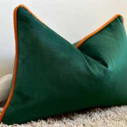 Forest Green Velvet Cushion Cover - Custom Mustard Piping Trim Bespoke Throw Pillow Cover - thumbnail 3