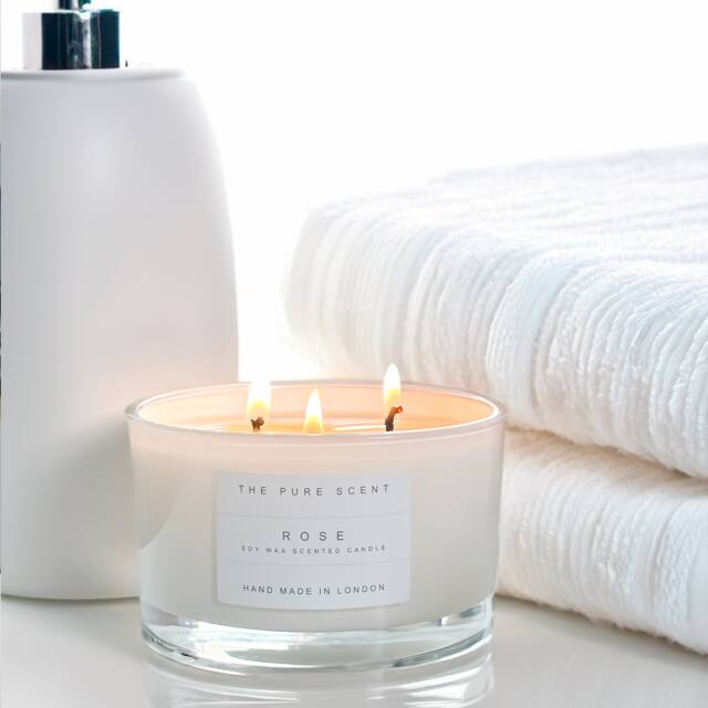 Rose Scented Soy Candle Large 3-Wick, Handmade in London - image 1