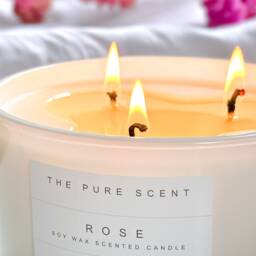 Rose Scented Soy Candle Large 3-Wick, Handmade in London - thumbnail 3