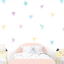 Pastel Rainbow Watercolour Heart Wall Stickers, Hand Drawn Love Hearts For Kids' Room - thumbnail 2
