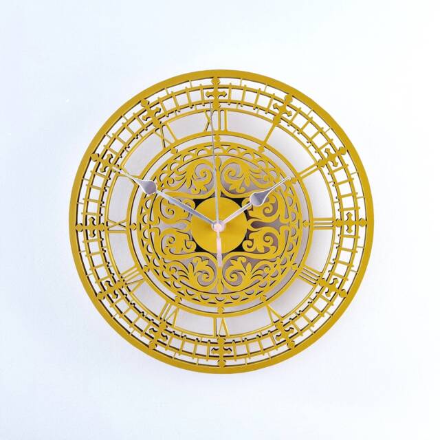 Ochre Wall Clock Silent Non Ticking Roman Numerals Large Mandala Art Ornament Gift - image 1