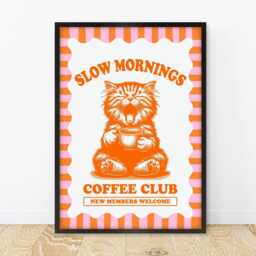 Slow Mornings Coffee Club Print, Cats & Wall Art, Lovers Cat Print - thumbnail 3