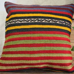 40cm - 16In Vintage Kilim Cushion Cover Handwoven - Authentic Pillow Hand Spun Wool Turkish Square - thumbnail 2