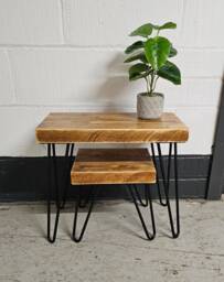 Chunky Rustic Nest Of Tables, Supported By Steel Hairpin Legs - Reclaimed Wood