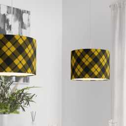 Black Yellow Tartan Print Velvet Lampshade Drum Lamp Shade 25cm 30cm 35cm 40cm 45cm Ceiling , Table Luxury, Manchester Mancunian - thumbnail 3