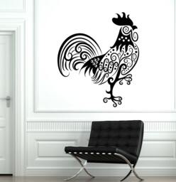 Wall Decal Rooster Cock Animal Ornament Tribal Mural Vinyl 1701Dz - thumbnail 1
