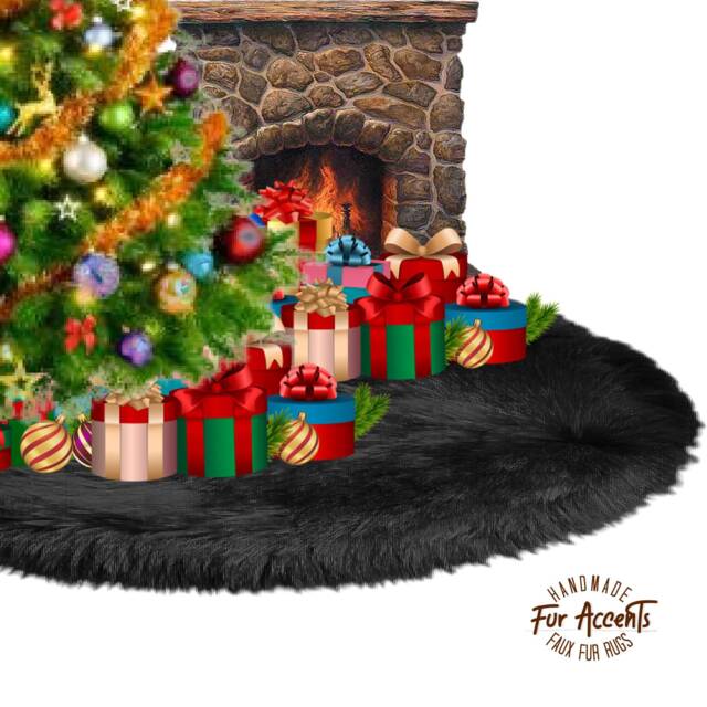 Faux Fur Christmas Tree Skirt - Shag Ornament Decoration, Handmade - image 1