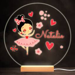 Ballet Ballerina Girl Black Hair Bright Round Personalised Gift Lamp Night Light - Bedroom