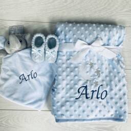 Personalised Embroidered Elephant Baby Gift Set, Blanket & Comforter, Safari Theme, Neutral Newborn Present, Boy, Girl, Keepsake - thumbnail 2