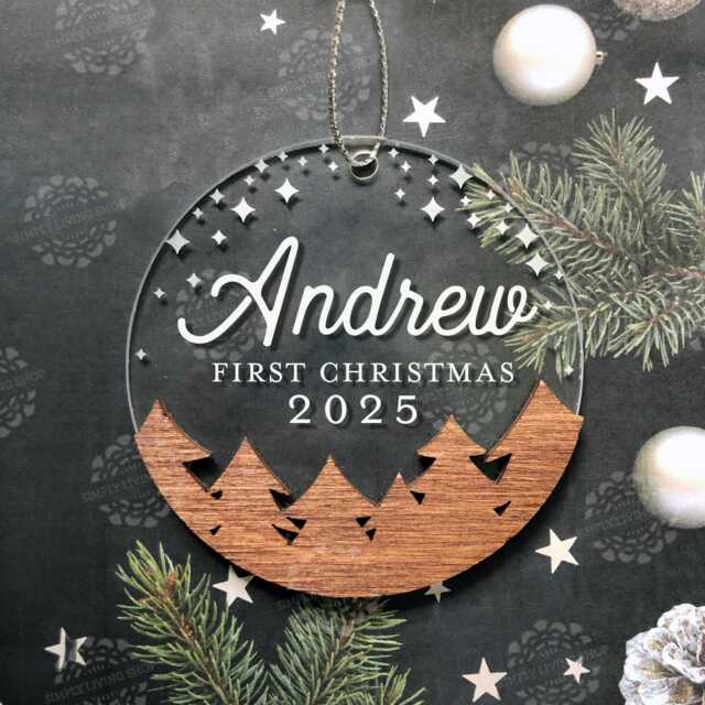 Personalize Baby First Christmas Ornament - 2025 Ornament, Wood Engraved Newborn Ornament - image 1