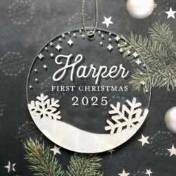 Personalize Baby First Christmas Ornament - 2025 Ornament, Wood Engraved Newborn Ornament - thumbnail 2