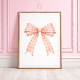Peach Bow Nursery Prints - Set Of 3 Girls Wall Art, Custom Name Decor - thumbnail 3