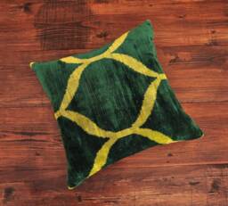 Handmade Green Velvet Ikat Pillow Cover, Silk Home Decor - thumbnail 1