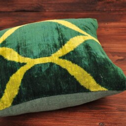 Handmade Green Velvet Ikat Pillow Cover, Silk Home Decor - thumbnail 2
