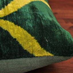 Handmade Green Velvet Ikat Pillow Cover, Silk Home Decor - thumbnail 3