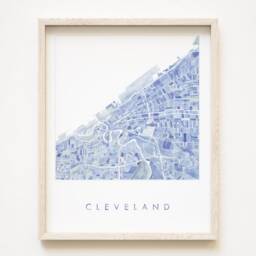 Cleveland Map Watercolor Print Ohio City Block Plan - Art Print Anniversary Wedding Gift Wall Decor Graduation Realtor Lake Erie - thumbnail 1