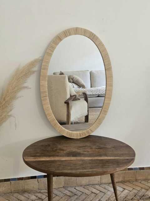 Handmade Oval Raffia Mirror Moroccan Boho Wall Decor - image 1