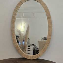 Handmade Oval Raffia Mirror Moroccan Boho Wall Decor - thumbnail 4