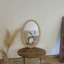 Handmade Oval Raffia Mirror Moroccan Boho Wall Decor - thumbnail 2