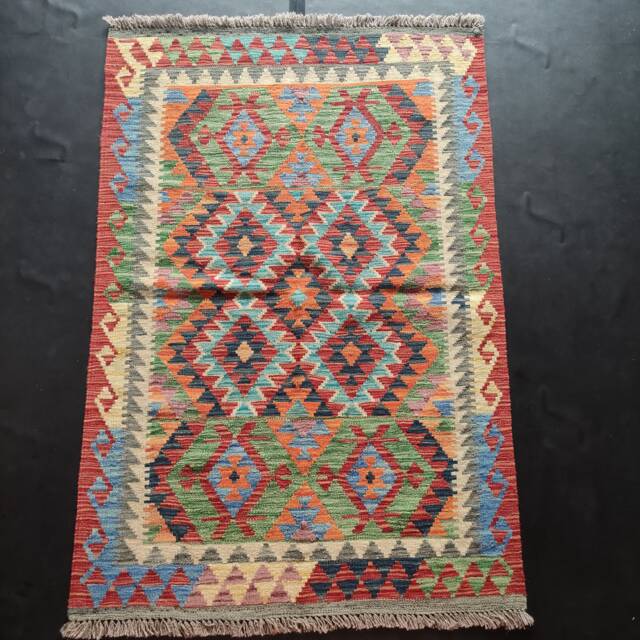 Kilim Rug Classic, Handmade Artisan Afghan Turkish Aztec Geometric Wool 145x98 cm - image 1