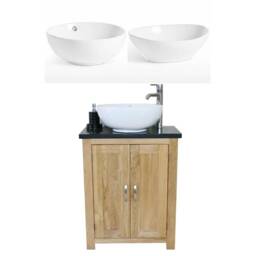 Solid Oak Bathroom Vanity - Black Quartz Top, Ceramic Basin - thumbnail 2