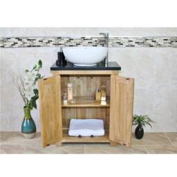 Solid Oak Bathroom Vanity - Black Quartz Top, Ceramic Basin - thumbnail 3