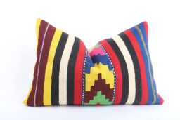 16x24 Turkish Kilim Pillow Embroidered Wool Lumbar Cushion - thumbnail 1