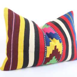 16x24 Turkish Kilim Pillow Embroidered Wool Lumbar Cushion - thumbnail 3