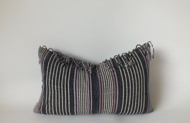 "Handwoven Hmong Pillow Cover Ethnic Cotton Textile, Boho Accent Cushion - 12"" X 20" - image 1