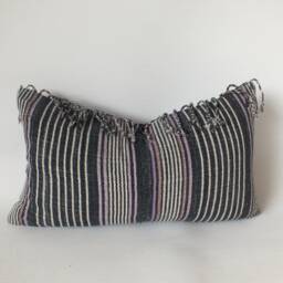 "Handwoven Hmong Pillow Cover Ethnic Cotton Textile, Boho Accent Cushion - 12"" X 20" - thumbnail 3
