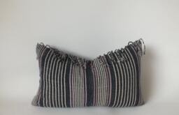 "Handwoven Hmong Pillow Cover Ethnic Cotton Textile, Boho Accent Cushion - 12"" X 20" - thumbnail 1