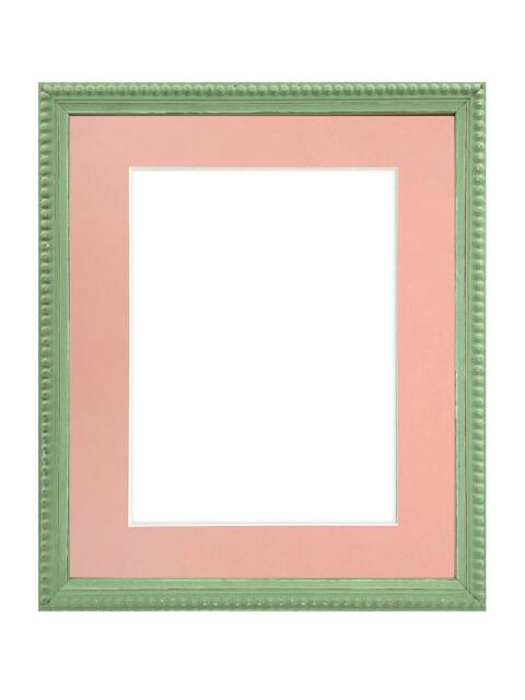 Crown Pea Green Photo Frame With Pink Mount, Wooden Bobbin Distressed - image 1