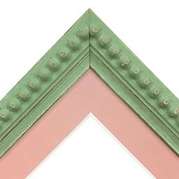 Crown Pea Green Photo Frame With Pink Mount, Wooden Bobbin Distressed - thumbnail 2