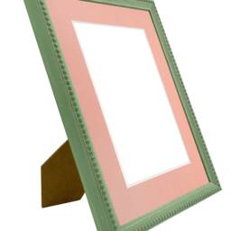 Crown Pea Green Photo Frame With Pink Mount, Wooden Bobbin Distressed - thumbnail 3