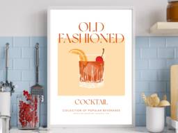 Old Fashioned Cocktail Art Print Poster - Party Signature Drink Sign Trendy Wall Decor Minimalist Elegant Retro Gift A5 A4 A3 - thumbnail 1