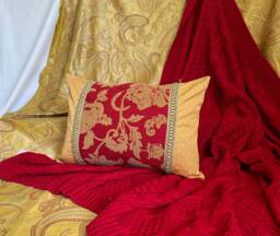 "Robert Allen Quilted Pillow Cover Bohemian Red Gold Jacquard, 20""x 14" - thumbnail 1