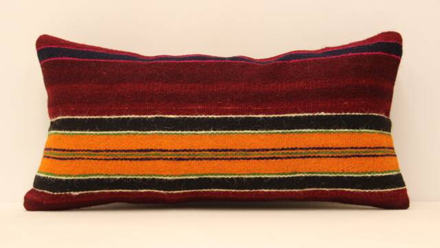 Bohemian Kilim Pillow Cover, Vintage Turkish Wool Lumbar, 10x20 - image 1
