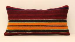 Bohemian Kilim Pillow Cover, Vintage Turkish Wool Lumbar, 10x20 - thumbnail 1