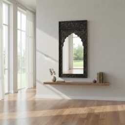 Carved Floral Frame Mirror, Indian Home Decor - thumbnail 3