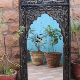 Carved Floral Frame Mirror, Indian Home Decor - thumbnail 2