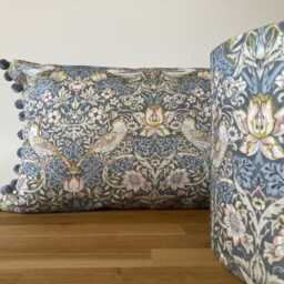 Vintage-Inspired Strawberry Thief Cushion in Slate Grey - thumbnail 4