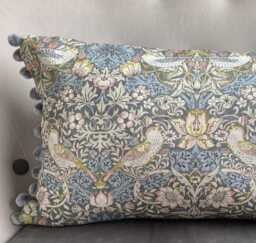 Vintage-Inspired Strawberry Thief Cushion in Slate Grey