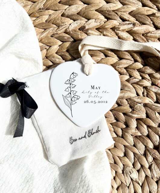Personalised May Lily Of The Valley Birth Flower Ceramic Keepsake - Birthday Gift Bauble - image 1