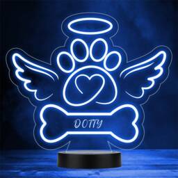 Line Art Pet Paw Angel Loss Memorial Personalised Gift Colour Change Night Light - thumbnail 1